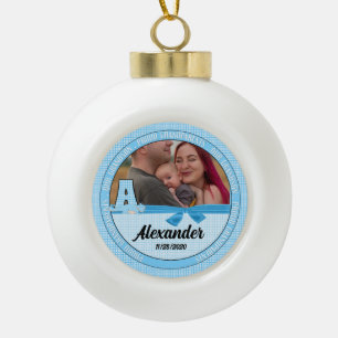 New Grandouders Blue Gingham Baby Monogram A Keramische Bal Ornament