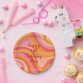 New Groove Retro Abstract roze Sinaasappel Birthda Papieren Bordje (Feest)