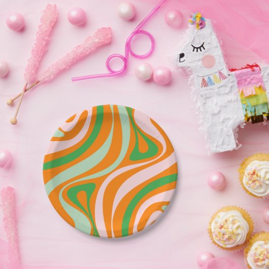 New Groove Retro Abstract Trippy Boho Pattern Papieren Bordje (Feest)