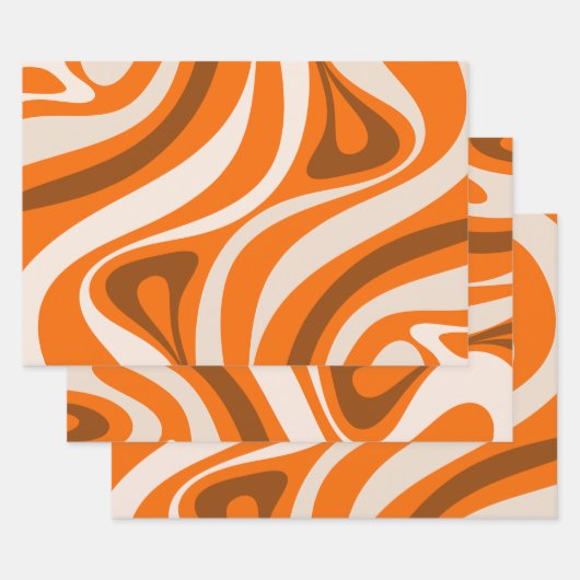 New Groove Retro Abstracte Patronen Oranje Brown Inpakpapier Vel (Set)