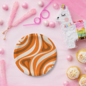 New Groove Retro Abstracte Patronen Oranje Brown Papieren Bordje (Feest)