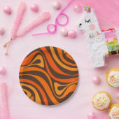 New Groove Retro Swirl Abstract Pattern 70s Oranje Papieren Bordje (Feest)