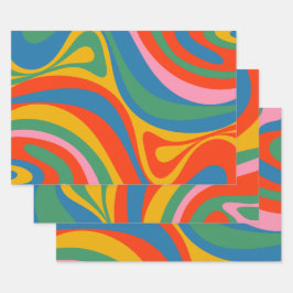 New Groove Retro Trippy Colorful Abstract Patroon Inpakpapier Vel