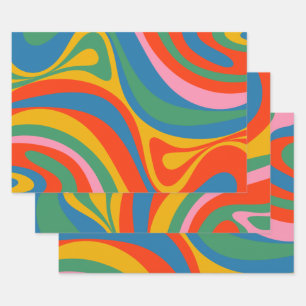 New Groove Retro Trippy Colorful Abstract Patroon Inpakpapier Vel