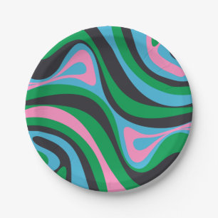 New Groove Trippy Retro Colorful Abstract Patroon Papieren Bordje