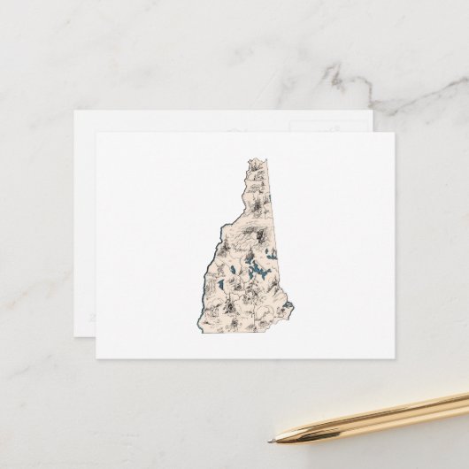 New Hampshire  Afbeelding Map Antiek Briefkaart (Voorkant / Achterkant in situ)