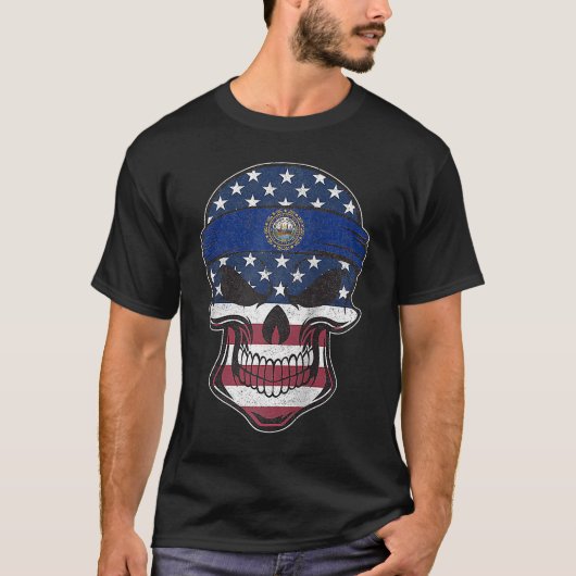 New Hampshire American Flag Skull State Flag Root T-shirt (Voorkant)