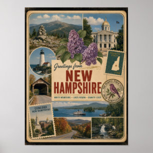 New Hampshire Authentieke Vintage Stijl Poster
