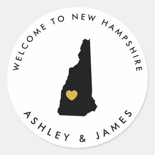 New Hampshire bruiloft welkom Sticker Label, zwart (Voorkant)