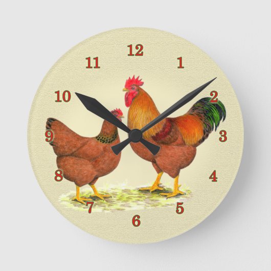 New Hampshire Chickens Clock Ronde Klok (Voorkant)