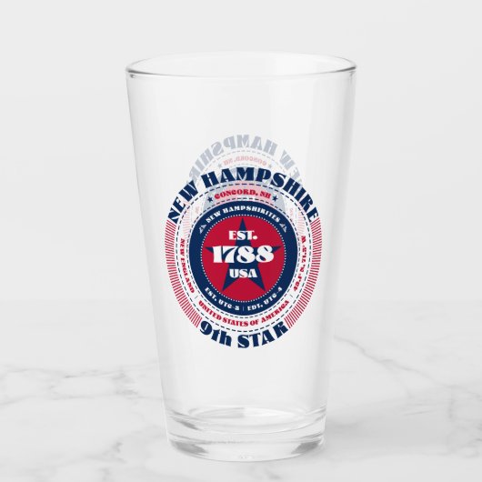 New Hampshire Circulaire Typografie Ontwerp Glas (Voorkant)