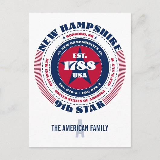 New Hampshire, Concord, NH, Patriottisch, Monogram Briefkaart (Voorkant)