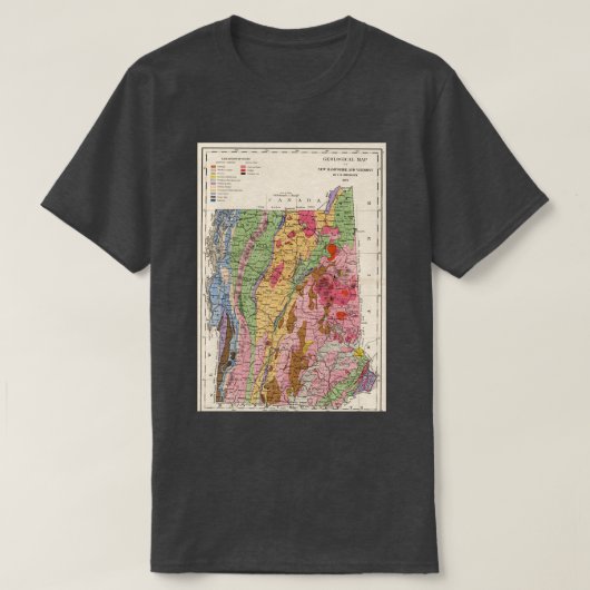 New Hampshire en Vermont Geology Map 1877 T-shirt (Design voorkant)