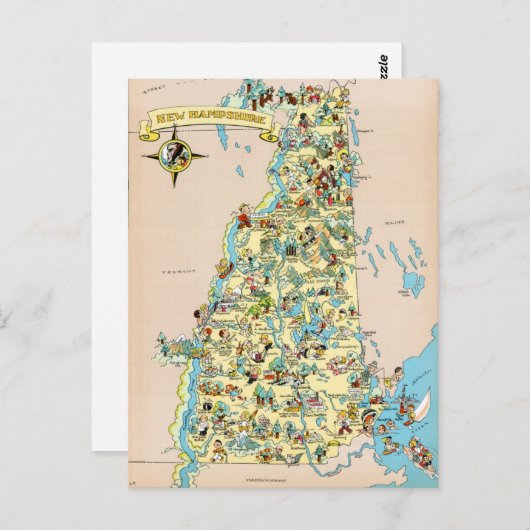 New Hampshire  Funny Map Briefkaart (Voorkant / Achterkant)