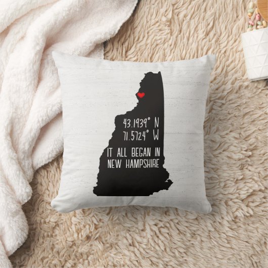New Hampshire GPS-coördinaten met hart Kussen (Deken)