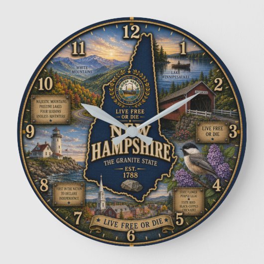 New Hampshire Granite State Mountain Lake Rustic Grote Klok (Voorkant)