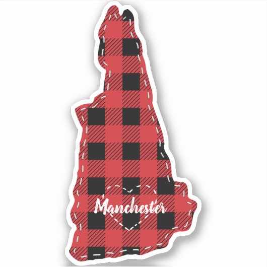 New Hampshire Hometown State Plaid Kerstmis Sticker (Voorkant)
