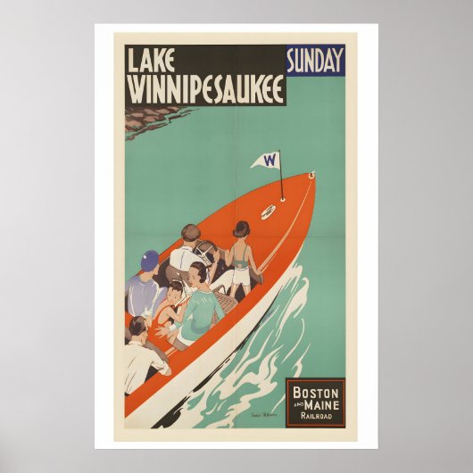 New Hampshire Lake Winnipesaukee Oude Reisposter Poster (Voorkant)