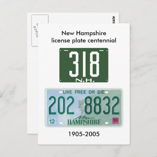 New Hampshire licence bord honderdjarig Briefkaart (Voorkant / Achterkant)