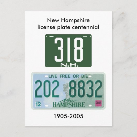 New Hampshire licence bord honderdjarig Briefkaart (Voorkant)