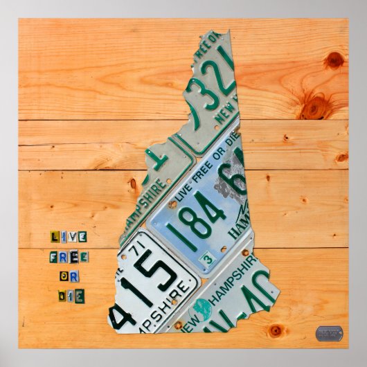New Hampshire License Bord Map Poster (Voorkant)
