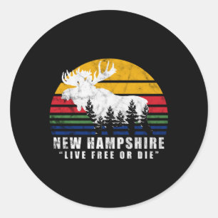New Hampshire Live Free of Die Moose Forest Ronde Sticker