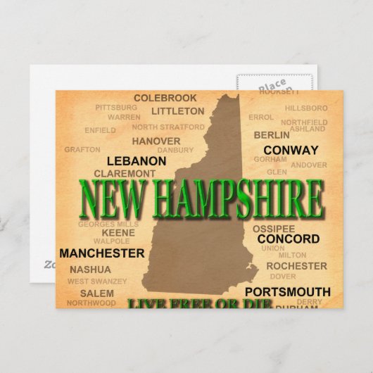 New Hampshire  Map Briefkaart (Voorkant / Achterkant)