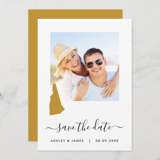 New Hampshire Map Photo Wedding Save the Date Card (Voorkant / Achterkant)