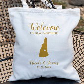 New Hampshire Map Wedding Welcome Bag, Gold Tote Bag