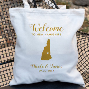 New Hampshire Map Wedding Welcome Bag, Gold Tote Bag