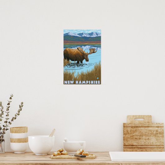 New Hampshire Moose Drink in Lake Poster (Keuken)
