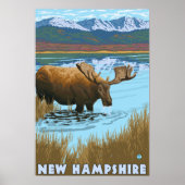 New Hampshire Moose Drink in Lake Poster (Voorkant)