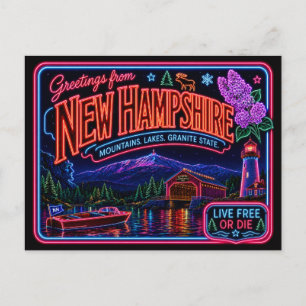 New Hampshire Neon Staat Retro Vintage Briefkaart