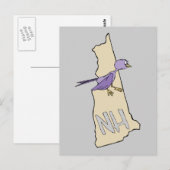 New Hampshire NH Map met grappige Paarse Finch Briefkaart (Voorkant / Achterkant)