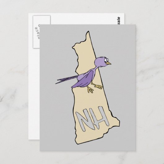 New Hampshire NH Map met grappige Paarse Finch Briefkaart (Voorkant / Achterkant)