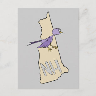 New Hampshire NH Map met grappige Paarse Finch Briefkaart