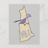 New Hampshire NH Map met grappige Paarse Finch Briefkaart (Voorkant)