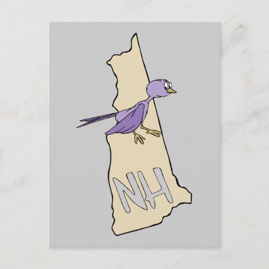 New Hampshire NH Map met grappige Paarse Finch Briefkaart (Voorkant)