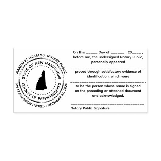 New Hampshire notaris publieke erkenningsstempel Zelfinktende Stempel (Design)