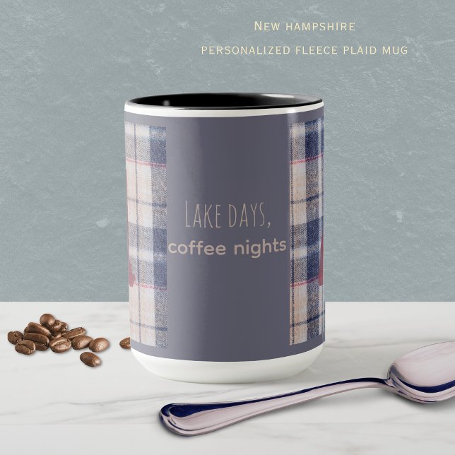New Hampshire Plaid | New England Throw Pillow Kussen (Plaid New Hampshire mug wtih the state outline. Lake Days, coffee nights or personalize it!)