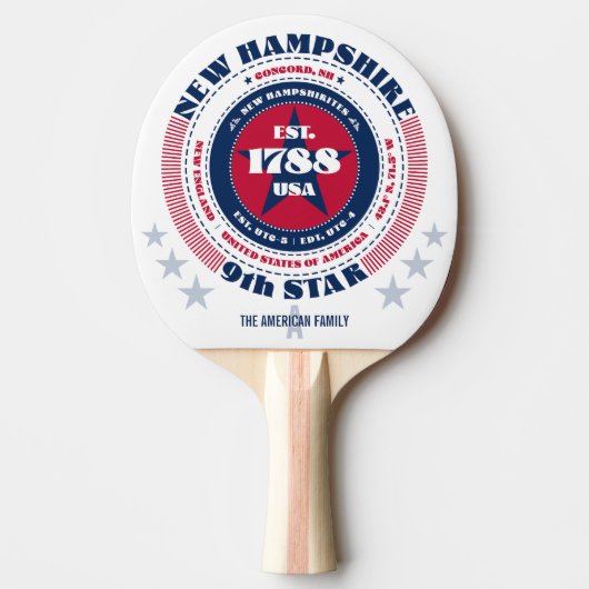 New Hampshire Pride Circulaire Typografie Monogram Tafeltennisbatje (Voorkant)