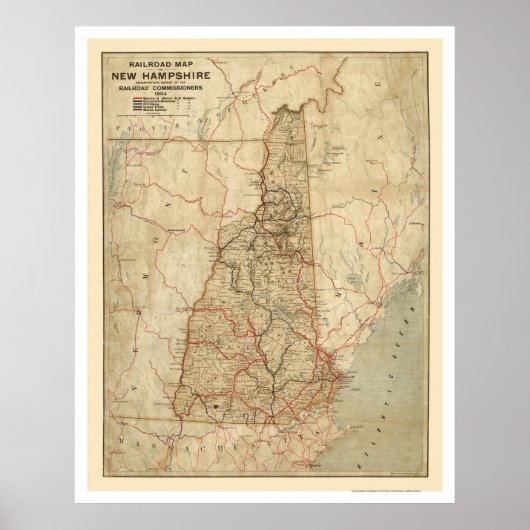 New Hampshire Railroad Map 1894 Poster (Voorkant)