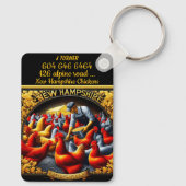 New Hampshire rode kippen in een hok Sleutelhanger (Achterkant)