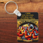 New Hampshire rode kippen in een hok Sleutelhanger (Voorkant)