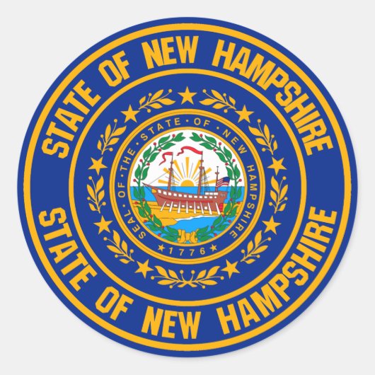 New Hampshire Round Emblem Ronde Sticker (Voorkant)