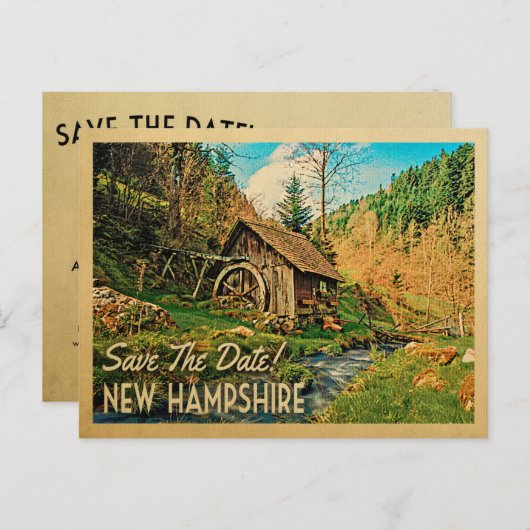 New Hampshire Save the Date Rustic Cabin Mill Wood Aankondigingskaart (Voorkant / Achterkant)