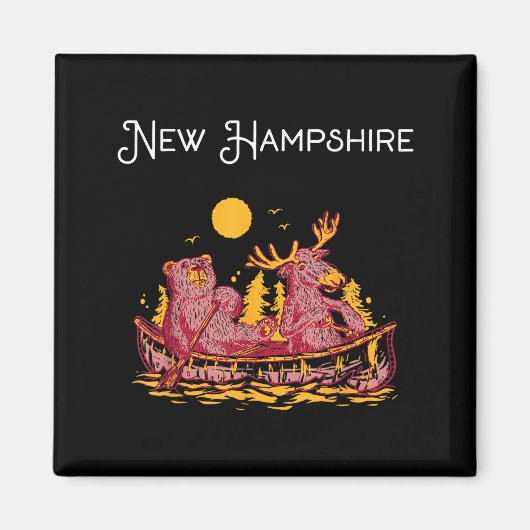 New Hampshire Shirt Funny Canoe Moose Elk Bear Lak Magneet (Voorkant)