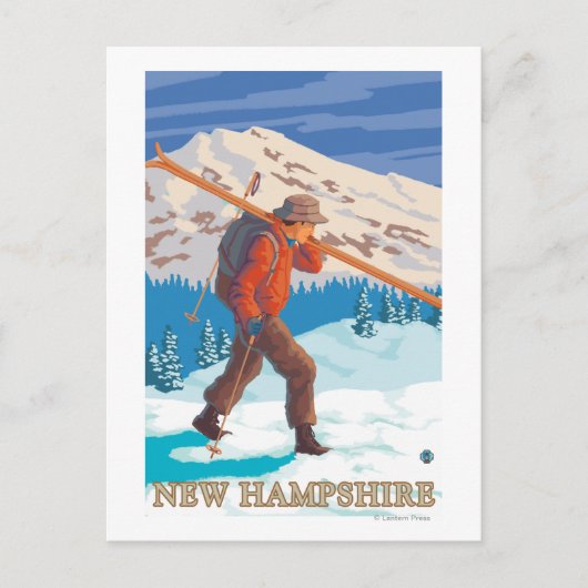 New Hampshire Skier Carrying Skis Briefkaart (Voorkant)