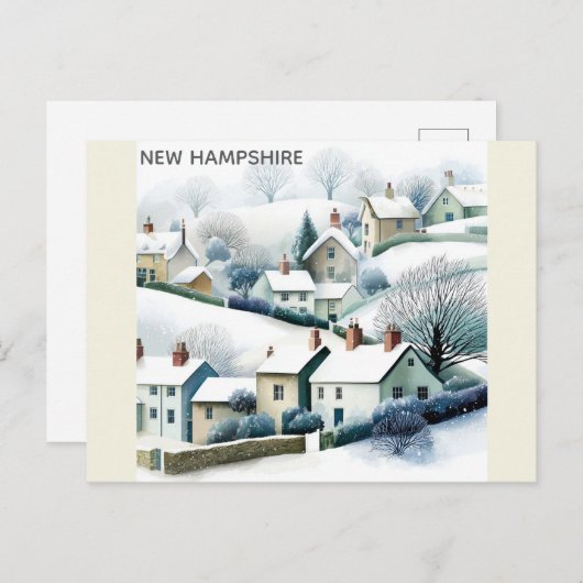 New Hampshire Snowy Winter Village Illustration Briefkaart (Voorkant / Achterkant)