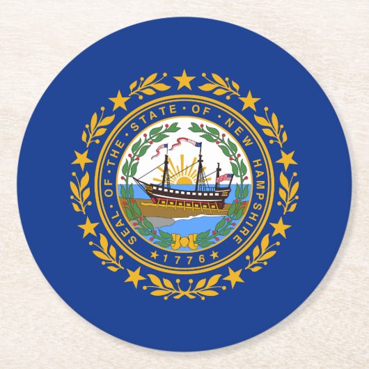 New Hampshire State Flag Ronde Kartonnen Onderzetter (Voorkant)